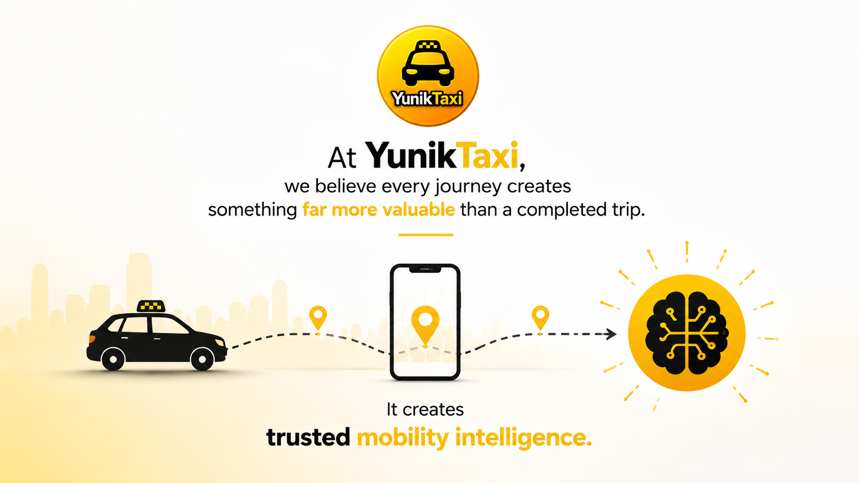 YunikTaxi slide saying every journey creates trusted mobility intelligence.